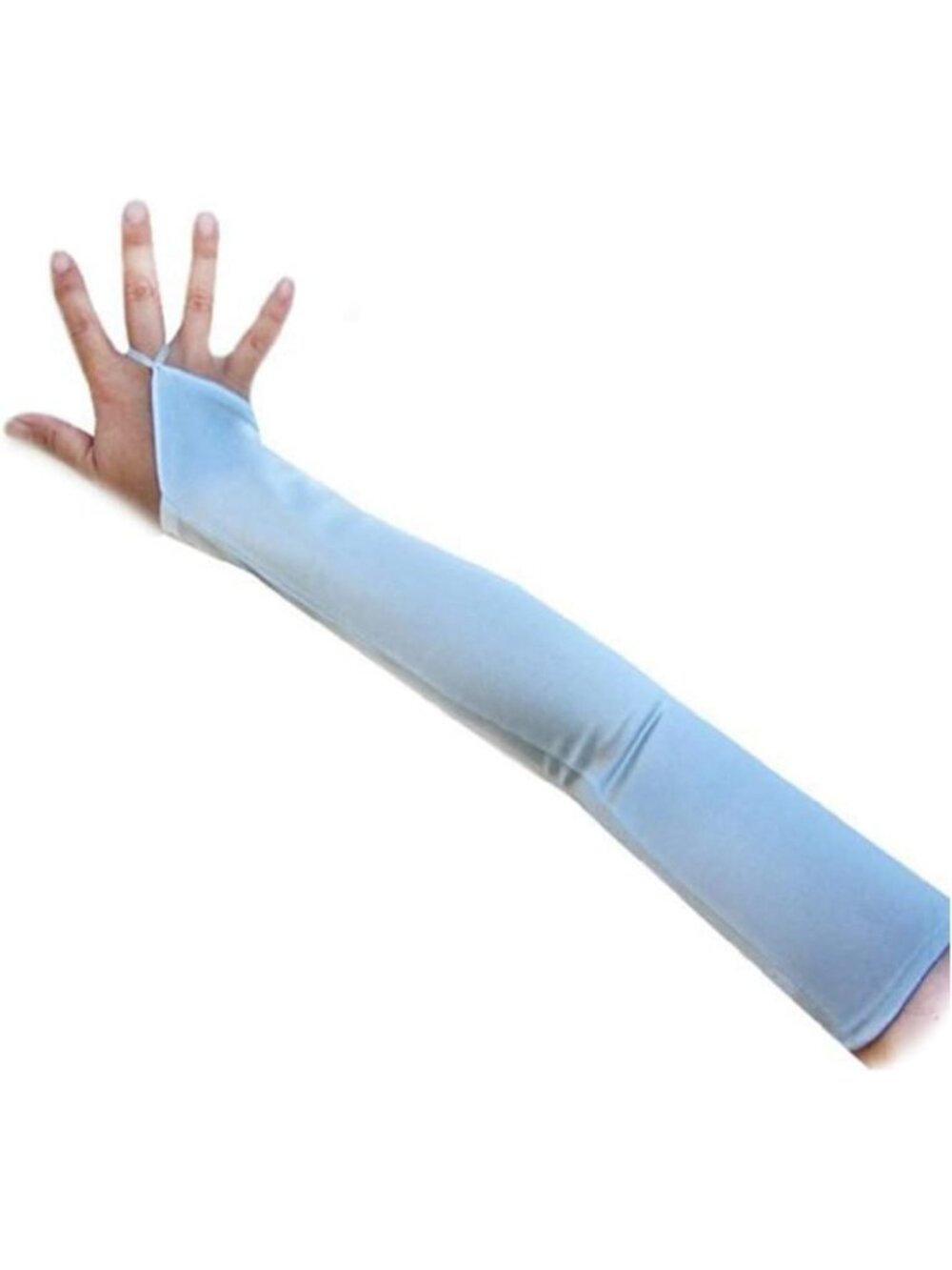 Women's Light Blue Over The Elbow Fingerless 23" Long Bridal Long Satin Gloves